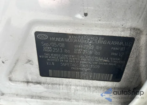 2009 Hyundai Sonata Gls from USA, damaged, VIN 5NPET46C79H513509
